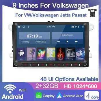 9-дюймовый автомобильный мультимедийный плеер с Android Carplay для VW/Volkswagen/Golf/Polo/Tiguan/Passat/B7/B6/Seat/Leon/Skoda/Octavia Радио GPS-навигация 2 + 32 ГБ 1+32GB