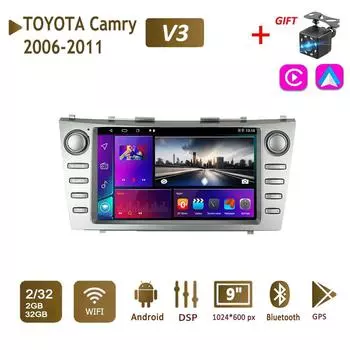 9-дюймовый автомобильный радиоприемник 2 + 32 ГБ для TOYOTA Camry 2006-2011 WIFI 2 DIN-Android Auto-Carplay-Gps