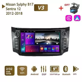 9-дюймовый автомобильный радиоприемник 2 + 32 ГБ для Nissan Sylphy B17 Sentra 12 2012-2018 WIFI 2 DIN-Android Auto-Carplay-Gps