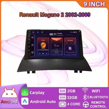 9-дюймовый автомобильный радиоприемник Carplay для Renault Megane 2 2002-2009, автомобильный мультимедийный видеоплеер, GPS-навигация, WIFI, 2 + 32 ГБ 2+32GB