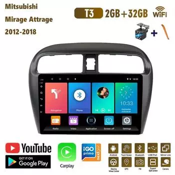 9-дюймовый автомобильный радиоприемник Carplay для Mitsubishi Mirage Attrage 2012-2018 автомобильный мультимедийный видеоплеер GPS-навигация WIFI 2 + 32 ГБ 1+16GB