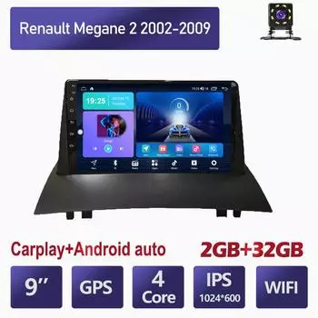 9-дюймовый автомобильный радиоприемник Carplay для Renault Megane 2 2002-2009, автомобильный мультимедийный видеоплеер, GPS-навигация, WIFI, 2 + 32 ГБ 1+16GB