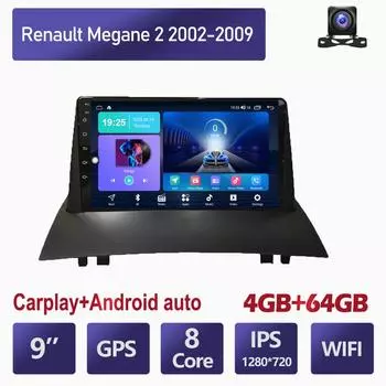 9-дюймовый автомобильный радиоприемник Carplay для Renault Megane 2 2002-2009, автомобильный мультимедийный видеоплеер, GPS-навигация, WIFI, 4 + 64 ГБ 2+32GB