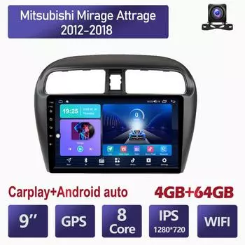 9-дюймовый автомобильный радиоприемник Carplay для Mitsubishi Mirage Attrage 2012-2018 автомобильный мультимедийный видеоплеер GPS-навигация WIFI 4 + 64 ГБ 2+32GB