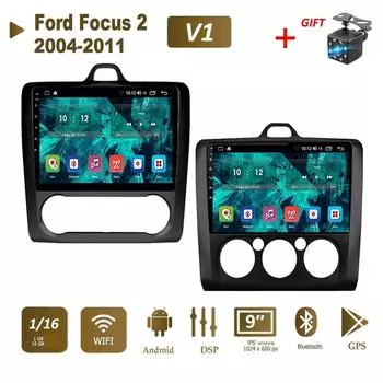 9-дюймовый автомобильный радиоприемник на базе Android для Ford Focus 2 3 Exi MT AT Mk2 Mk3 2004-2011 2Din GPS Carplay видеонавигационный экран черный 1 + 16 ГБ MT чёрный
