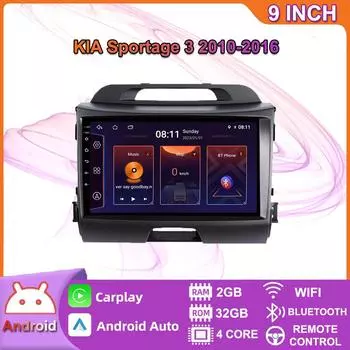 9-дюймовый автомобильный радиоприемник на базе Android Carplay для KIA Sportage 3 2010-2016, мультимедийный видеоплеер, GPS-навигация, WIFI, 2 + 32 ГБ 2+32GB