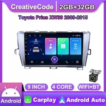 9-дюймовый автомобильный радиоприемник на базе Android Carplay для Toyota Prius XW30 2009-2015, автомобильный мультимедийный видеоплеер, GPS-навигация, WIFI, 2 + 32 ГБ 1+16GB