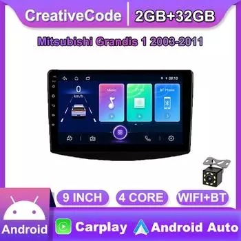 9-дюймовый автомобильный радиоприемник на базе Android Carplay для Mitsubishi Grandis 1 2003-2011, автомобильный мультимедийный видеоплеер, GPS-навигация, WIFI, 2 + 32 ГБ 1+16GB