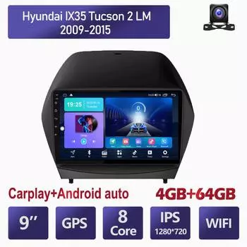 9-дюймовый автомобильный радиоприемник на базе Android Carplay для Hyundai IX35 Tucson 2 LM 2009-2015, автомобильный мультимедийный видеоплеер, GPS-навигация, WIFI, 4 + 64 ГБ 2+32GB