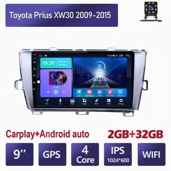 9-дюймовый автомобильный радиоприемник на базе Android Carplay для Toyota Prius XW30 2009-2015, автомобильный мультимедийный видеоплеер, GPS-навигация, WIFI, 2 + 32 ГБ 1+16GB