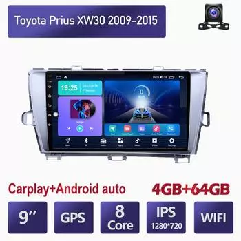9-дюймовый автомобильный радиоприемник на базе Android Carplay для Toyota Prius XW30 2009-2015, автомобильный мультимедийный видеоплеер, GPS-навигация, WIFI, 4 + 64 ГБ 2+32GB