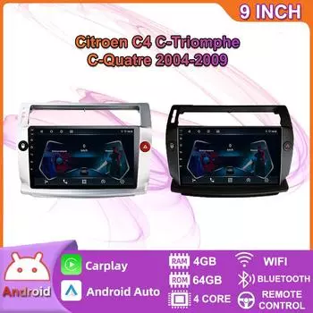 9-дюймовый автомобильный стерео радио Carplay для Citroen C4 C-Triomphe C-Quatre 2004-2009 Android автомобильный мультимедийный видеоплеер GPS-навигация WIFI 4 + 64 ГБ 2+32GB,black