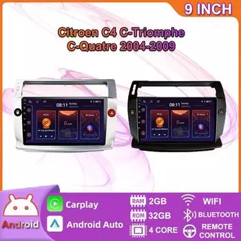 9-дюймовый автомобильный стерео радио Carplay для Citroen C4 C-Triomphe C-Quatre 2004-2009 Android автомобильный мультимедийный видеоплеер GPS-навигация WIFI 2 + 32 ГБ 2+32GB,black