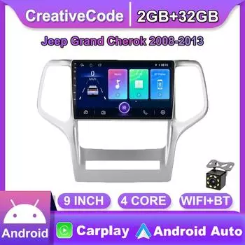9-дюймовый автомобильный стерео радио Carplay для Jeep Grand Cherok 2008-2013 Android автомобильный мультимедийный видеоплеер GPS-навигация WIFI 2 + 32 ГБ 1+16GB