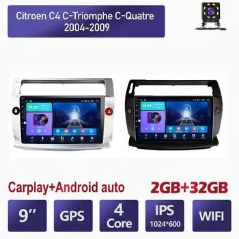 9-дюймовый автомобильный стерео радио Carplay для Citroen C4 C-Triomphe C-Quatre 2004-2009 Android автомобильный мультимедийный видеоплеер GPS-навигация WIFI 2 + 32 ГБ 1+16GB,black