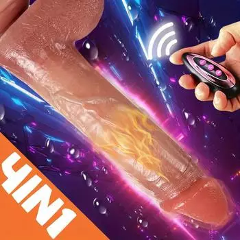 9-дюймовый реалистичный силиконовый дилдо-вибратор с 10 режимами толчков и вибрации, функцией подогрева и вращением на 360°, беспроводным пультом дистанционного управления для женщин 001