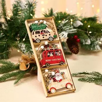 9 gift boxes with new Christmas decorations, wooden colored elderly car pendants, Christmas tree pendants.