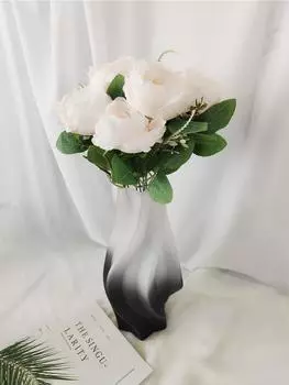 9 головок Искусственные розы Букет из искусственных роз Шелковый букет Поддельные цветы для домашнего офиса Вечеринка Свадебные украшения шампанского