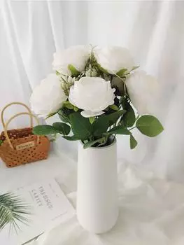 9 головок Искусственные розы Букет из искусственных роз Шелковый букет Поддельные цветы для дома, офиса, вечеринки, свадьбы, украшения балкона шампанского