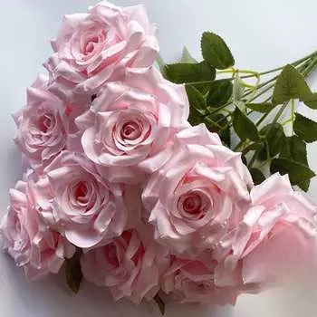 9 головок роз Искусственные шелковые цветы, поддельные розы с длинными стеблями Реалистичные букеты из искусственных роз для свадебных украшений Вечеринка Домашний декор стола белый