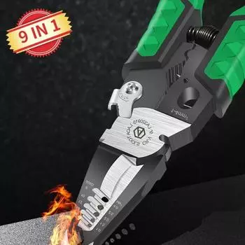 9 в 1 плоскогубцы для электриков многофункциональные острогубцы для зачистки проводов кусачки для обжима клемм ручные инструменты зелёный
