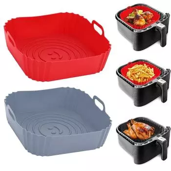 9 Inch Silicone Air Fryers Oven Baking Tray Pizza Fried Chicken Airfryer Silicone Basket Reusable Airfryer Pan Liner Accessories красный