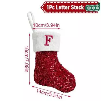 9 Inches Initial Monogram Christmas Stocking Embroidered Sequins Small Christmas Stocking with Velvet Glitter