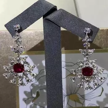 9-каратное белое золото, 3ex, огранка «подушка», 2,43 карата, рубин, высокоуглеродистый бриллиант, свадебные серьги-капли для женщин, подарок