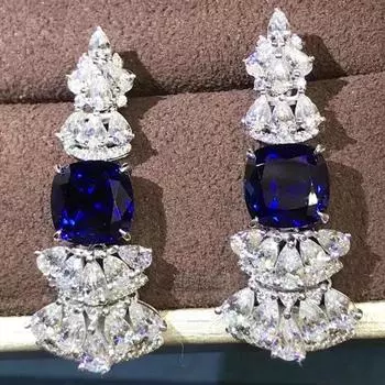 9-каратное однотонное белое золото огранки «подушка» 8,25 карата с сапфиром Grc, высокоуглеродистый бриллиант, свадебные серьги-капли для женщин, подарок