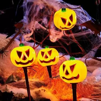9 LED Halloween Pumpkin Garden Solar Stake Lights Outdoor Waterproof Decorative Pumpkin Lamp Suitable For Halloween Theme Decor