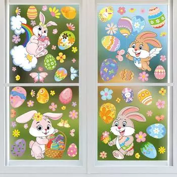 9 листов/набор пасхальных наклеек на окна, пасхальные наклейки на окна в виде кролика, наклейки на стеклянные двери, статические наклейки на окна для домашнего декора K