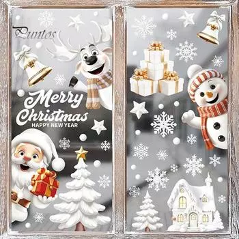 9 листов рождественских наклеек, неклейкие наклейки на окна в виде снежинок, водонепроницаемые наклейки с изображением Санта-Клауса для рождественской вечеринки в стиле зимней страны чудес F