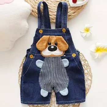 9 месяцев до 3 лет Детские мальчики с рисунком животных, полосатые щенки, ковбойские шорты с ремешками, джинсовый комбинезон 9-12M