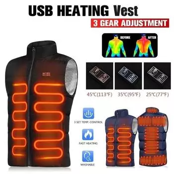 9 мест жилет с подогревом для мужчин женщин USB куртка с подогревом тепловой жилет охотничий жилет зима S чёрный