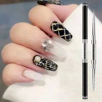 9 мм 11 мм Кисть для дизайна ногтей Двойная головка Стразы Ручка Маникюрный инструмент для рисования УФ-гелем Кисть-ручка Принадлежности для ногтей чёрный