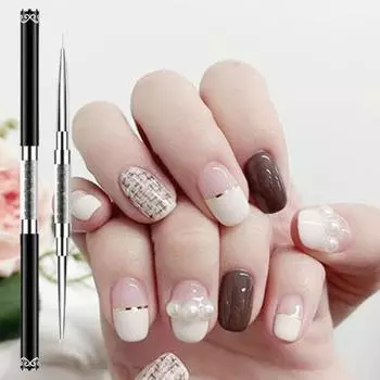 9 мм 11 мм Кисть для дизайна ногтей Двойная головка Стразы Ручка Маникюрный инструмент для рисования УФ-гелем Кисть-ручка Принадлежности для ногтей чёрный