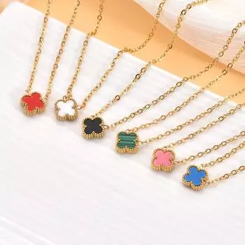 9 мм модное ожерелье с четырьмя листочками клевера, сотня подходящих цепочек на ключицу, женское высококачественное ожерелье из ракушек чёрный