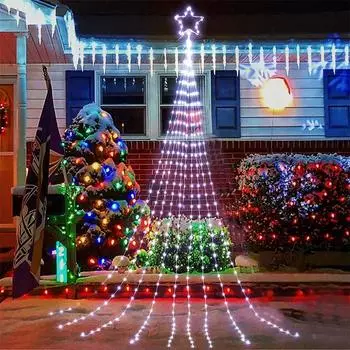 9 нитей 2M рождественские украшения звезда гирлянда 190LED уличный верхушка звезда водопад елка гирлянда свет рождественская елка 220V EU UK AU Plug теплый белый