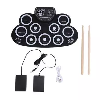 9 Pads Electronic Drum Set Rechargeable Built in Speaker Portable Foldable Electronic Practice Drum