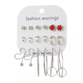 9 пар/наборов очаровательных ювелирных изделий персикового сердца с кристаллами и круглыми серьгами для женщин серебряный