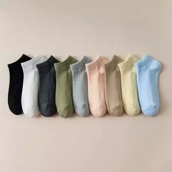 9 пар женских хлопковых носков, милые короткие носки Harajuku конфетных цветов Y2k для девочек, комплект однотонных полосатых носков One Size