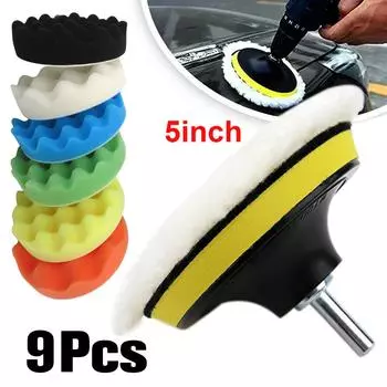 9 Pcs 5 Inch Car Buffing Pads Sponge Foam Kit Wool Car Polisher Pads Kit Reusable Buffer Drill Wheel Polisher for Sanding Waxing CHINA