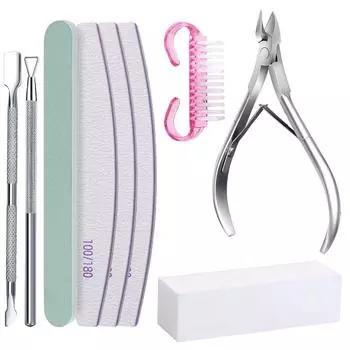 9 Pcs Nail Files And Buffer Block Cuticle Nippers Set For Manicure And Pedicure Includes Emery Boards And Brush Tools
