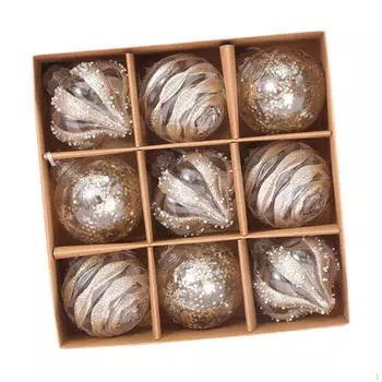 9 Pieces Christmas Ball Ornaments Decorative Baubles Charm Pendants Shatterproof Xmas Tree Champagne Color