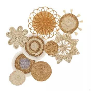 9 Pieces Handwoven Bohemian Wall Decoration Combo Handcrafted Rustic Stylish for Nursery Decor