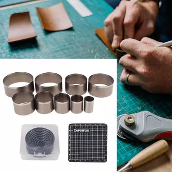 9 Pieces Leather Circle Cutter Tool Set,High Carbon Steel Punch Tool,Round Cutting