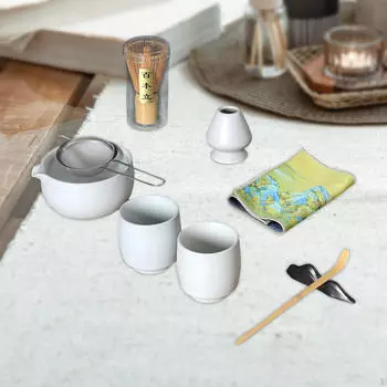 9 предметов японского чайного сервиза маття, традиционная чаша, держатель для венчика, портативный белый