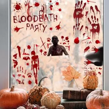 9 простыней/комплект Хэллоуин Окно Клеить Водонепроницаемый Тыква Ведьма Скелет ПВХ Двусторонний Дом 8