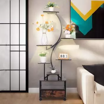 9-ярусная подставка для комнатных растений, металлическая полка для растений с подсветкой, многоугловой держатель для растений для гостиной, патио