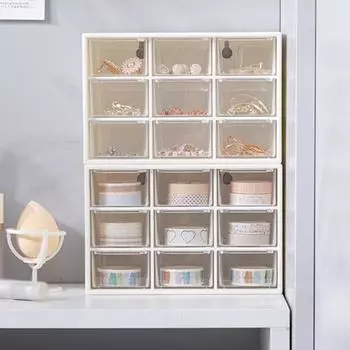 9 сеток Настольный ящик для хранения Ящик для ювелирных изделий Пылезащита Женщина Девушка Жемчужные бусы Ящики для хранения Пластиковые косметические серьги Контейнер для макияжа Органайзер